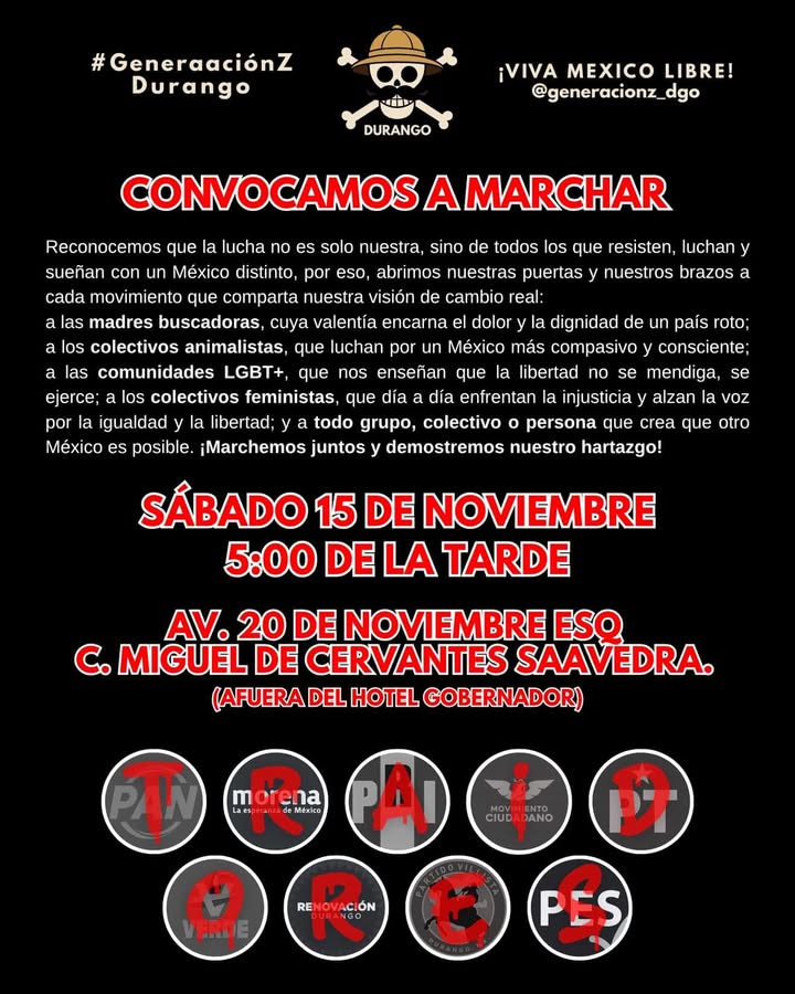 En Durango y otras ciudades, Generación Z marchará el 15 de noviembre contra la corrupción