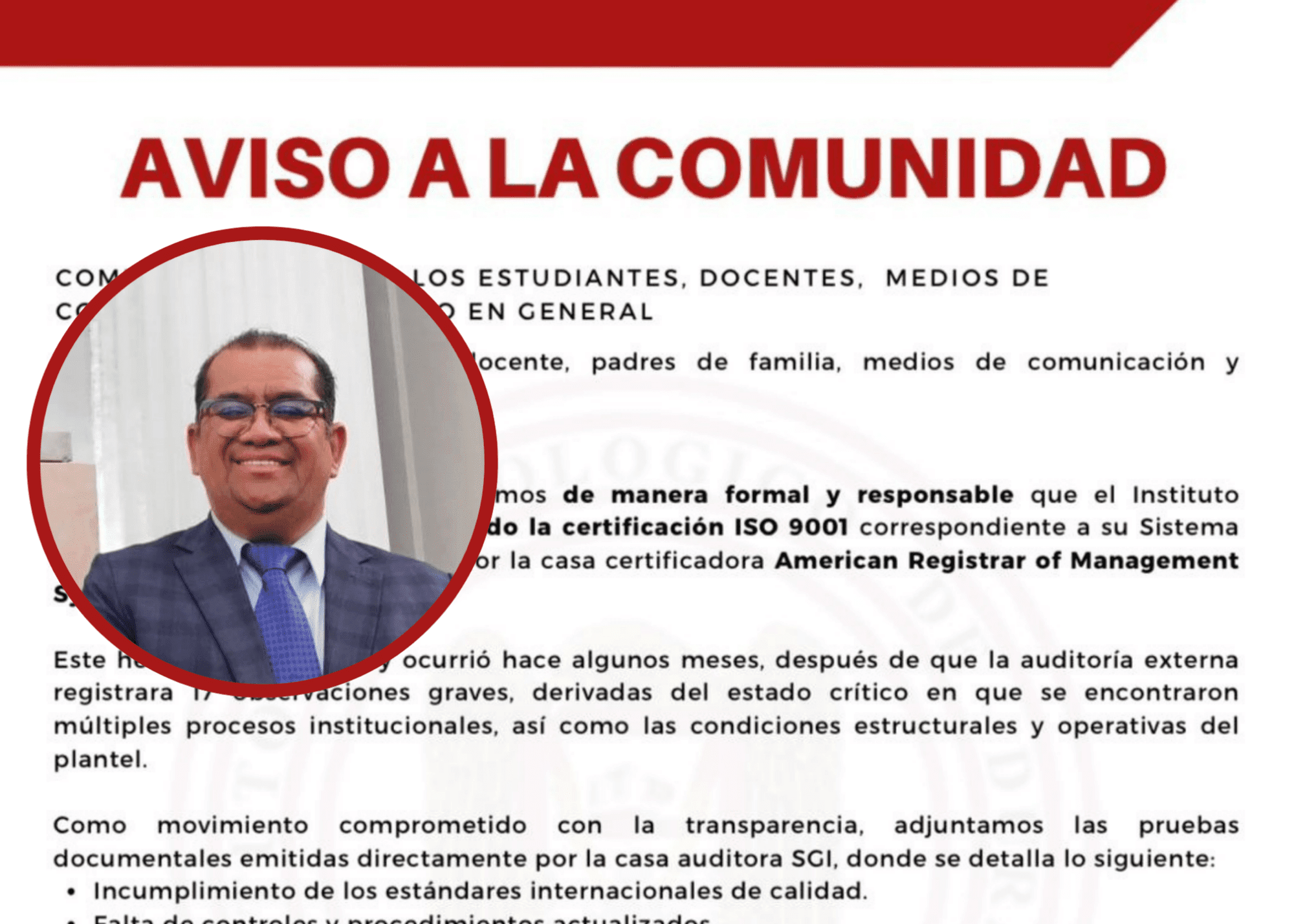 ITD pierde certificación ISO 9001 por irregularidades, revelan estudiantes