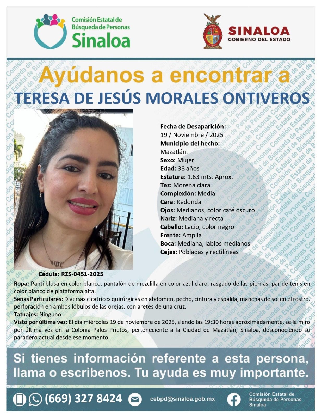Otra duranguense desaparece en Mazatlán: se busca a Teresa Morales