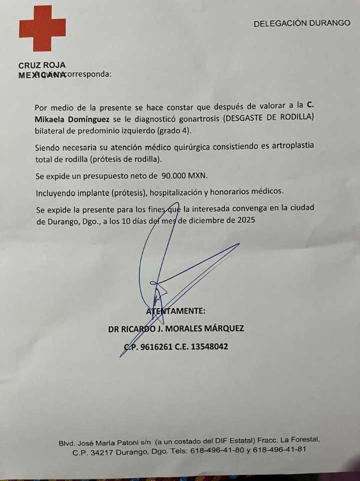 Rifa solidaria busca apoyar cirugía de rodilla para la señora Mikaela