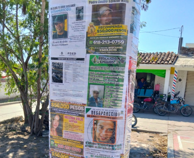 Madres buscadoras de Durango pegan fichas de búsqueda en comunidades de El Walamo y El Roble, Sinaloa